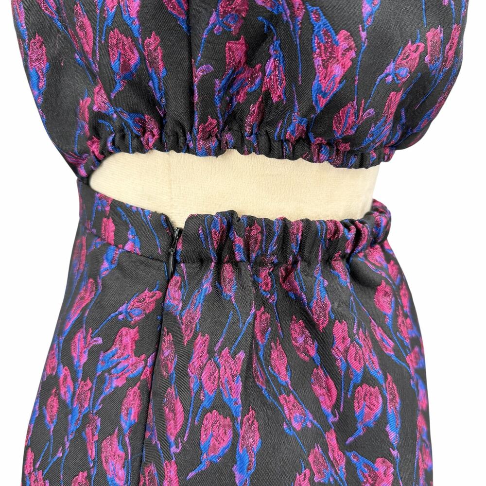 Venus Jacquard Print Metallic Open Back Off the Shoulder Midi Cocktail Dress - Picture 9 of 12